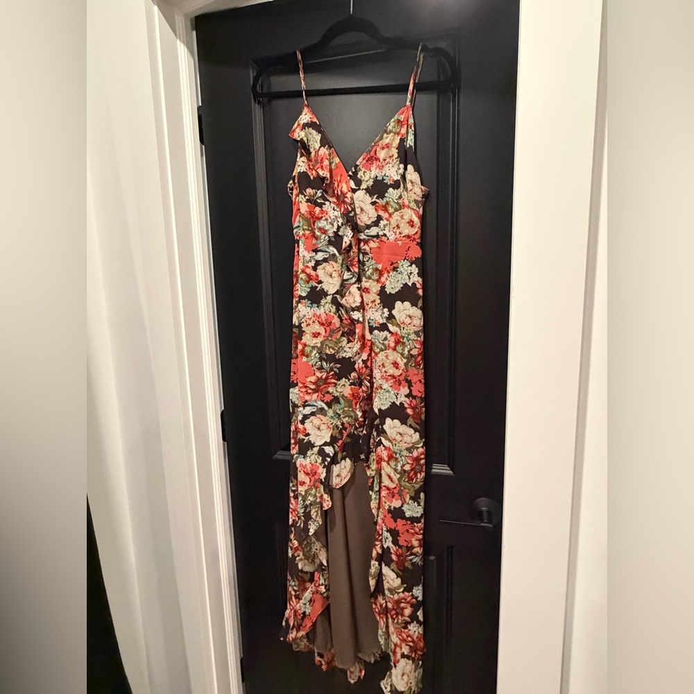 Satin Ruffle Maxi Dress